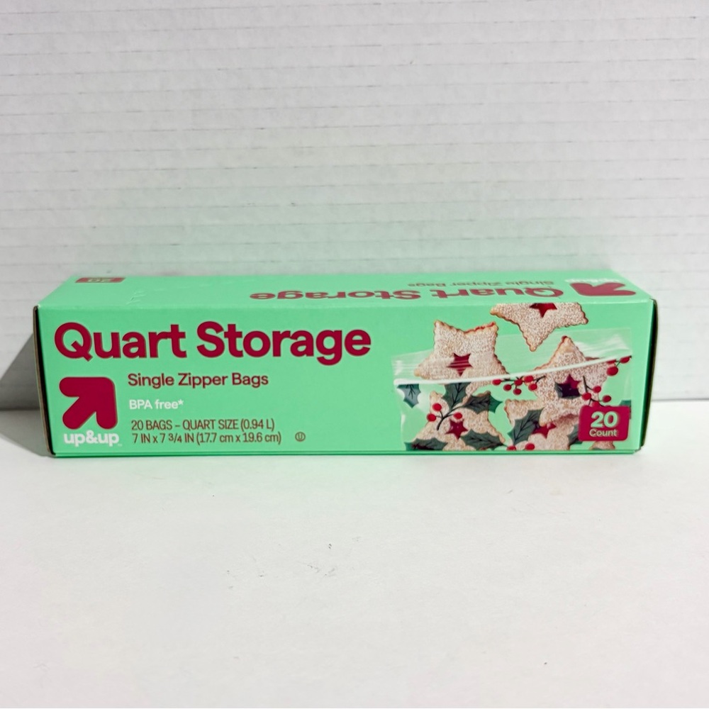 Up&Up Holiday Quart Zipper Close Food Storage Bag 20ct Holly Berry NEW